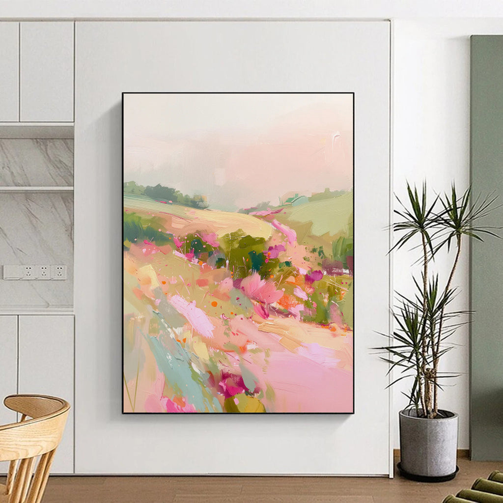 “Blush - Toned Floral Abstract Field” - Impressionist Abstract Painting On Canvas PT2012