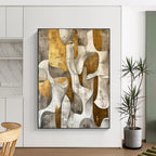“Gray - Gold Abstract Forms” - Abstract Sculptural Painting On Canvas DS011