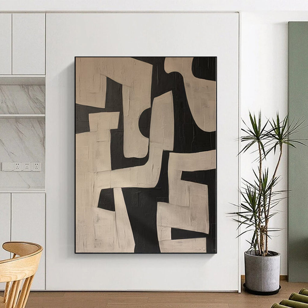 “Black - White Geometric Abstract” - Bold Abstract Painting On Canvas PS0100