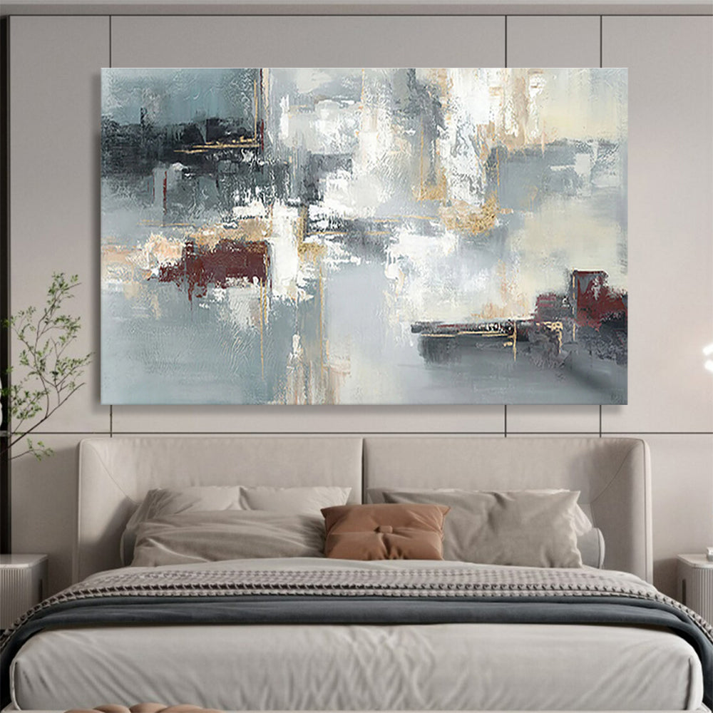 Blue - Gray Abstract with Gold Lines - Luxe Abstract Painting On Canvas DKS352