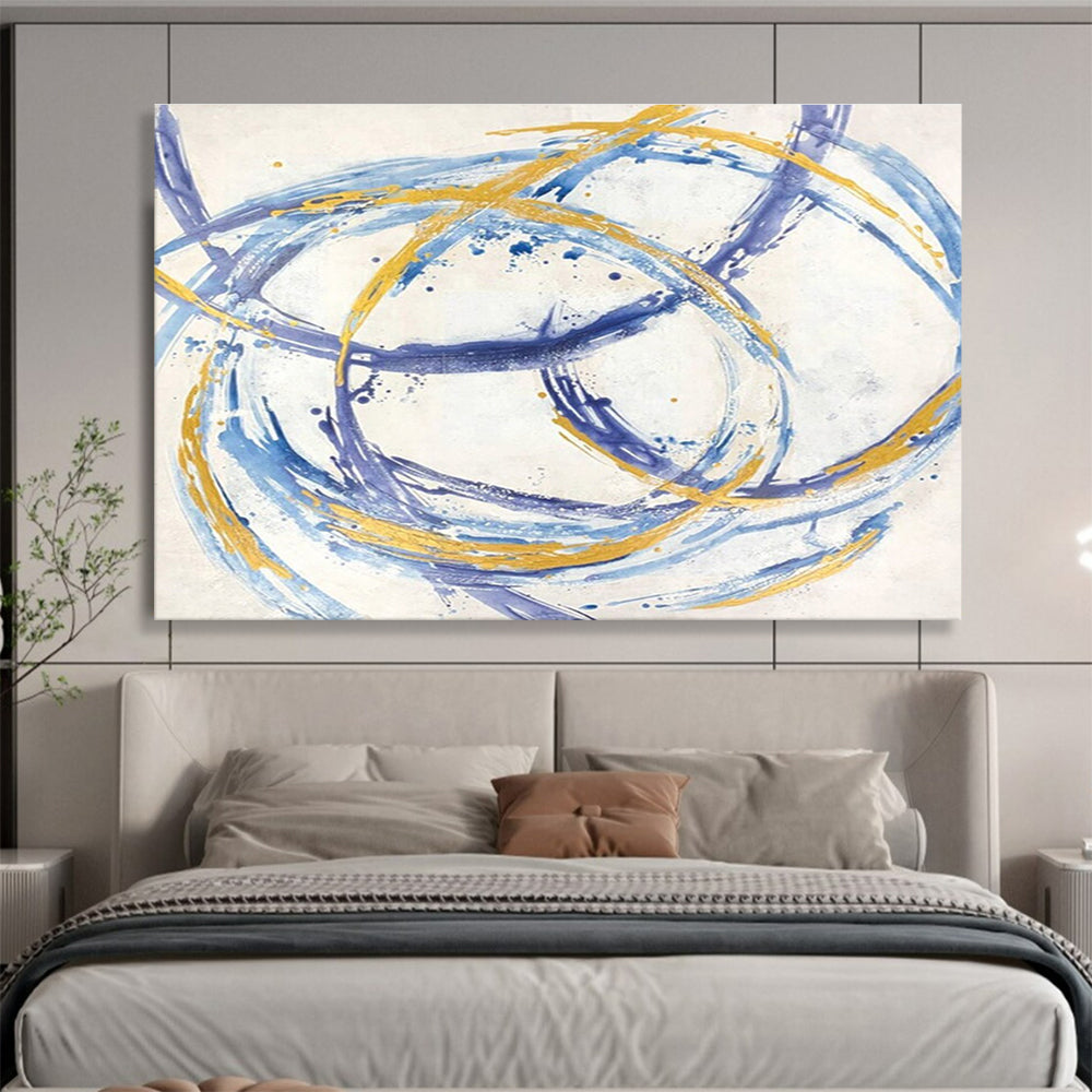 “Blue and Gold Swirl” - Abstract Expressionist Painting On Canvas DKS847