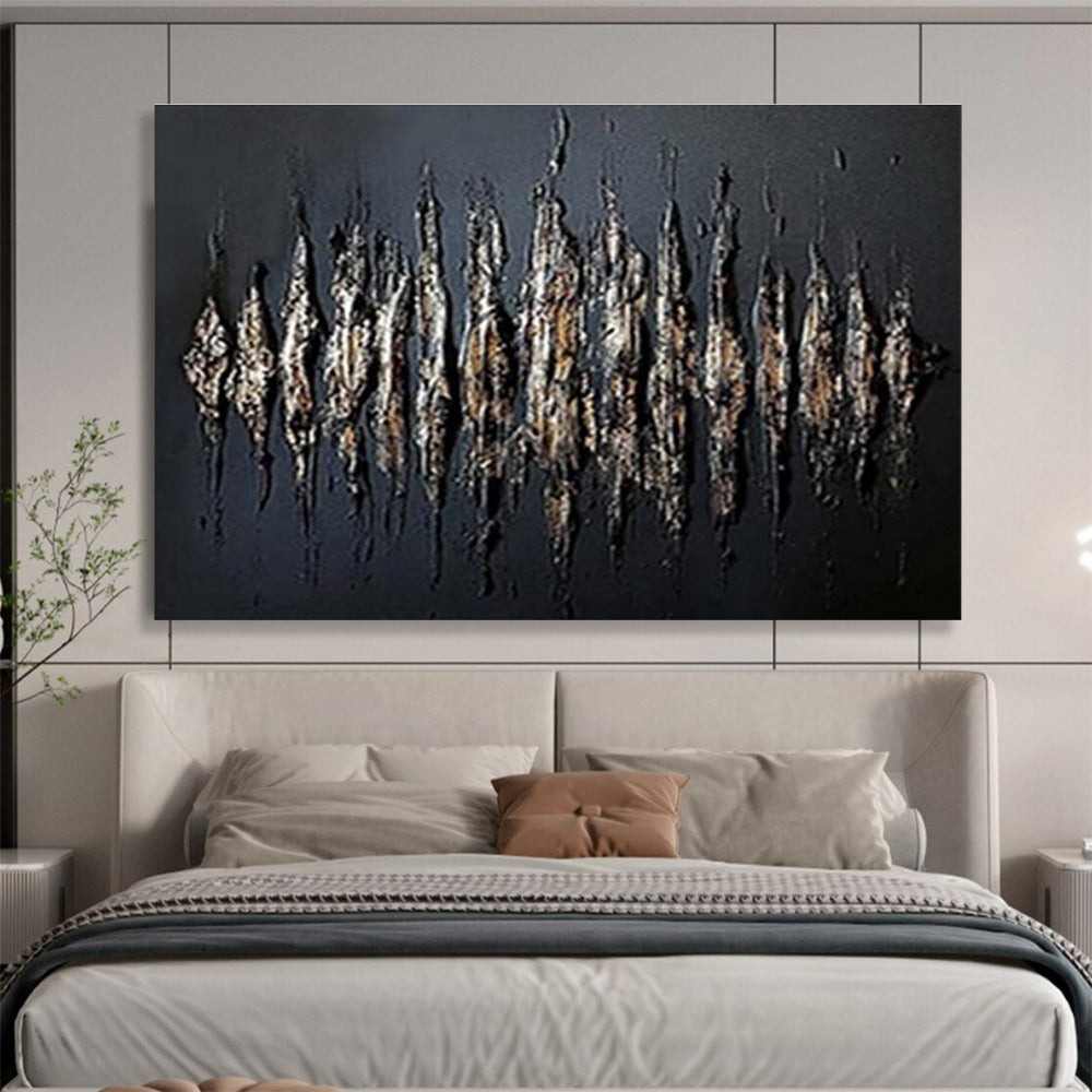 Black with Gold - Brown Textured Strokes Abstract Painting On Canvas DKS097