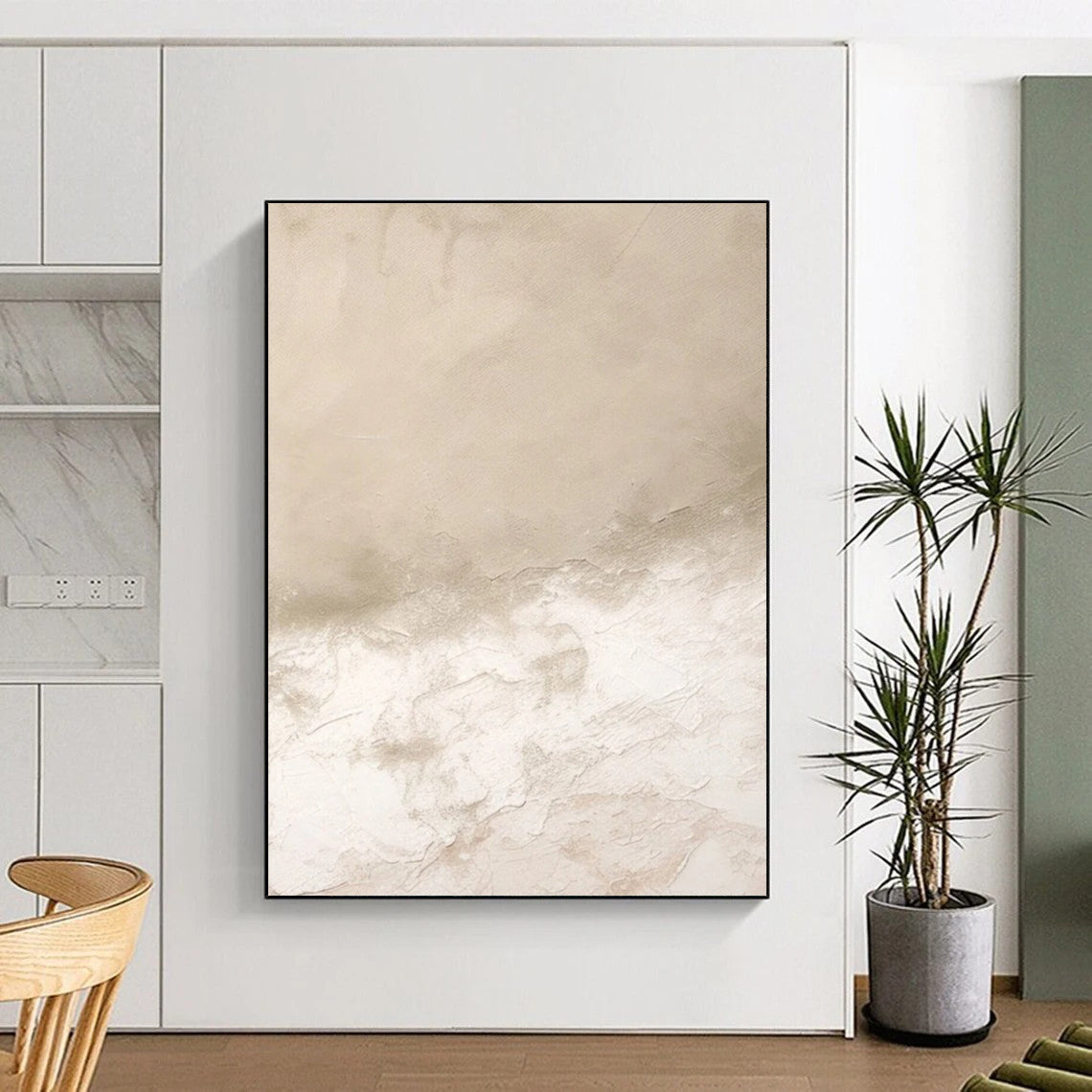 Beige - White Abstract Minimalism Textured Painting On Canvas DS078