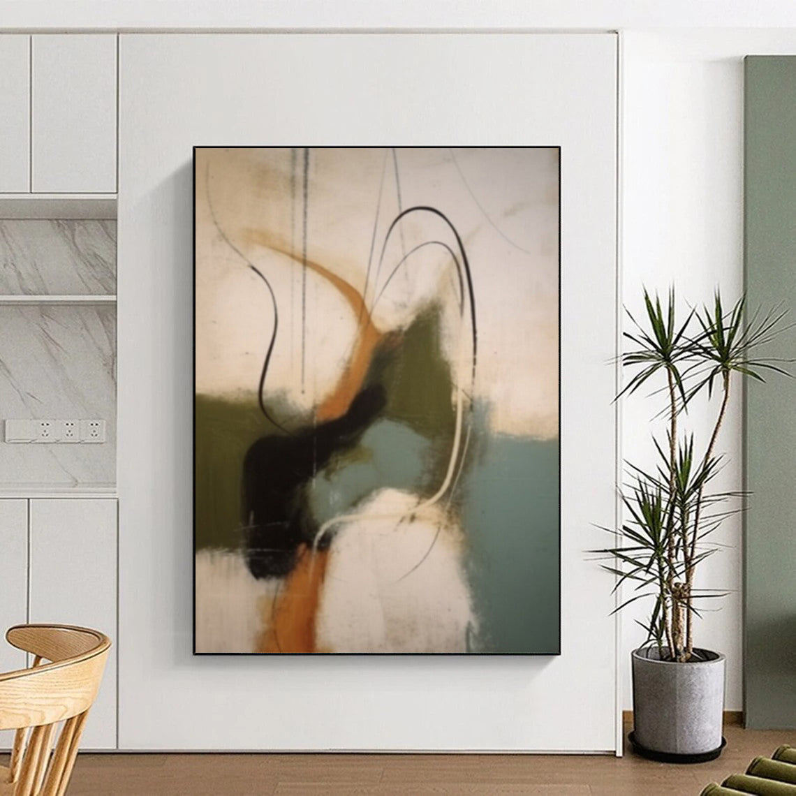 “Multicolor Abstract with Curved Lines” - Energetic Abstract Painting On Canvas DS365