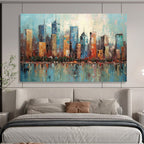 “Colorful Cityscape Reflection” - Impasto Urban Painting On Canvas PT077