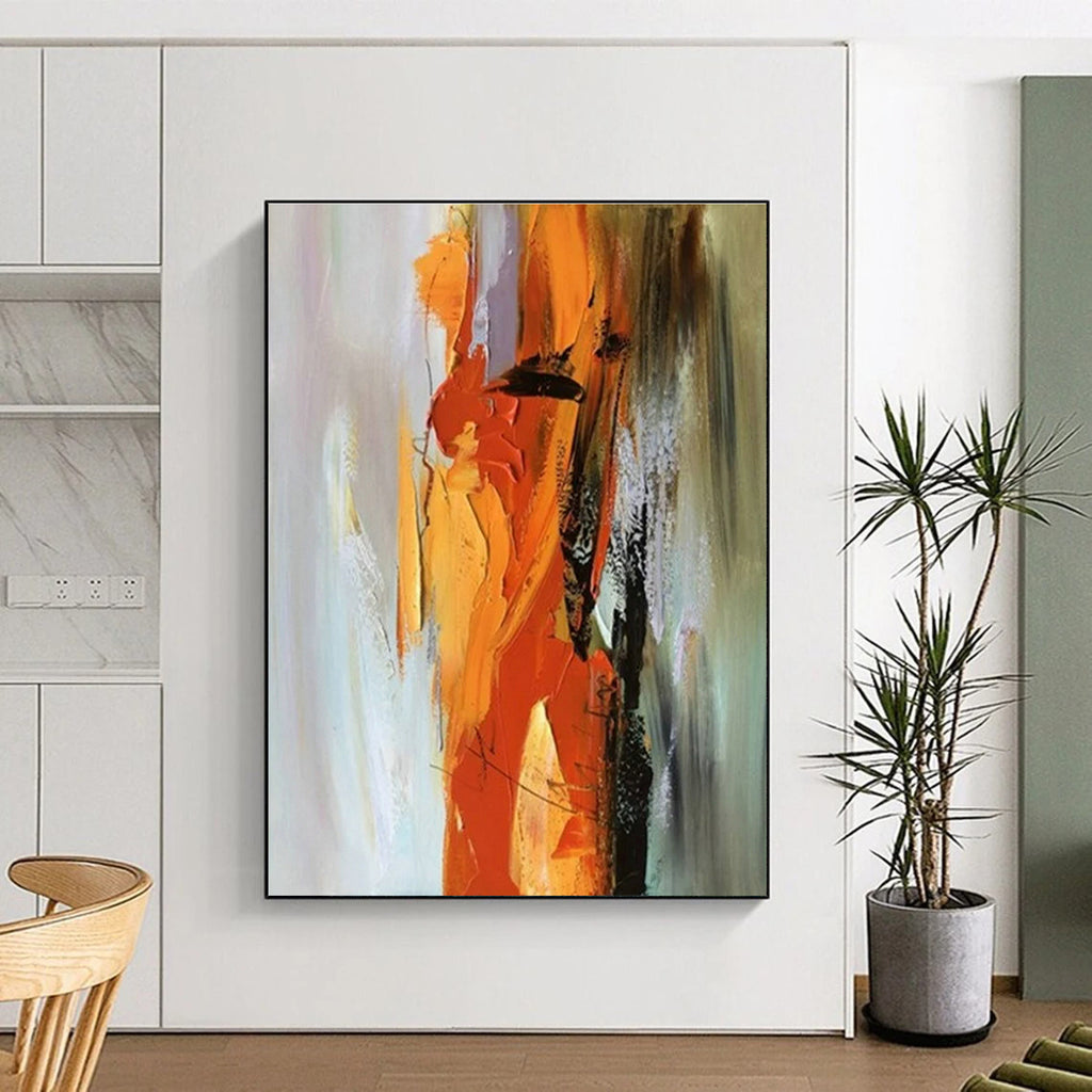 “Vibrant Orange Fusion” - Orange, Yellow, Gray Abstract Energetic Painting On Canvas PS0615