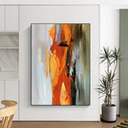 “Vibrant Orange Fusion” - Orange, Yellow, Gray Abstract Energetic Painting On Canvas PS0615