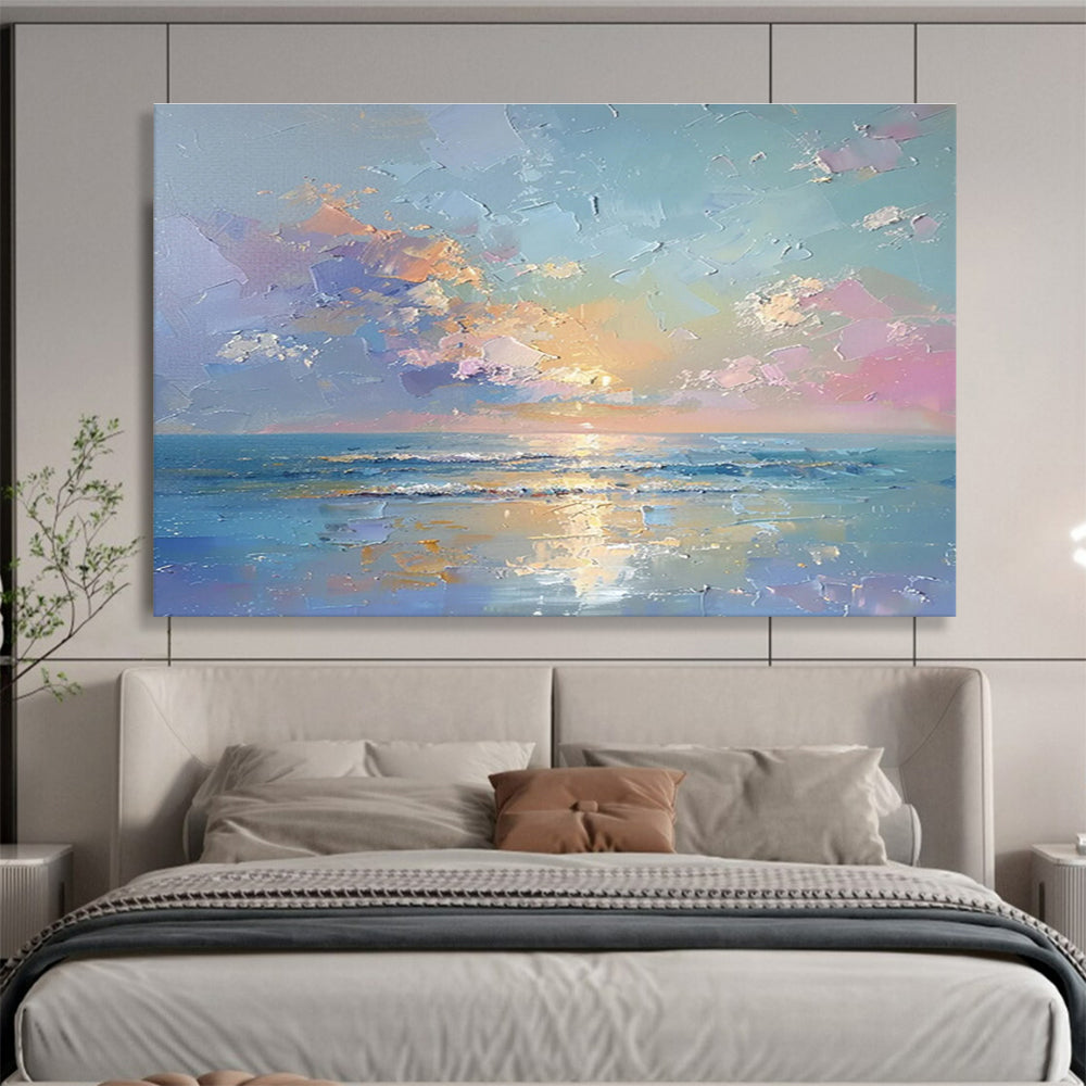 Vibrant Seaside Sunset - Impressionistic Seascape Painting On Canvas DKS363