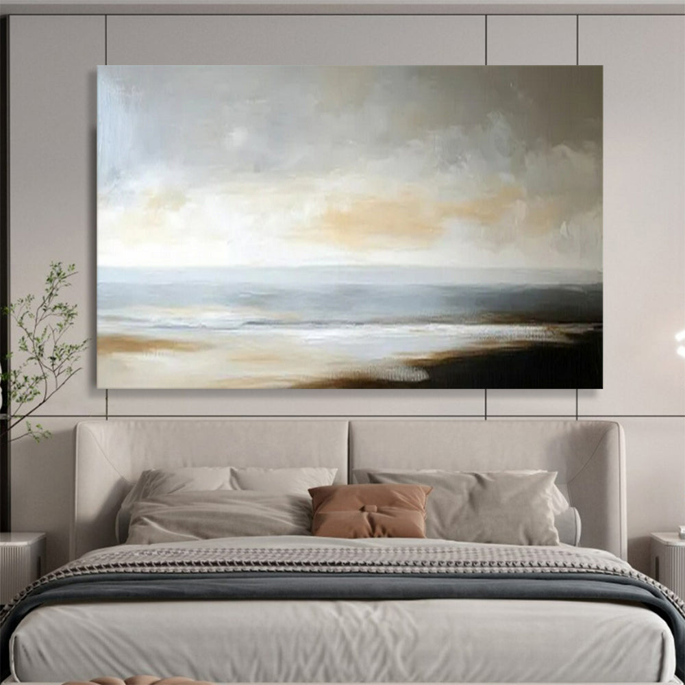 “Muted Tides & Overcast Shores” - Abstract Seaside - Painting On Canvas PT1701