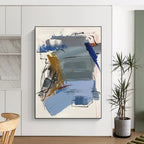 “Blue - Gold Dynamic Abstraction” - Blue, Gold, Gray, Red Abstract Painting On Canvas PS0505