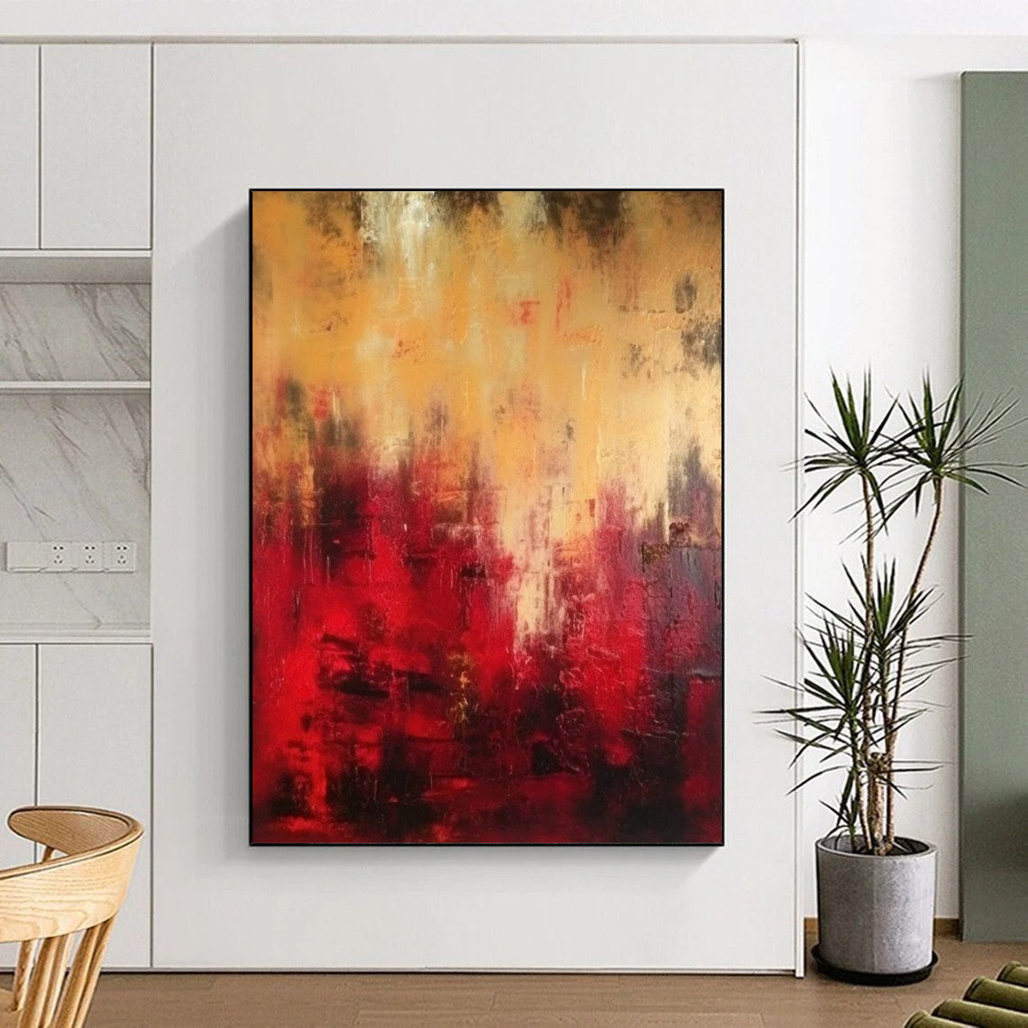 Red - Gold Abstract Intensity Textured Painting On Canvas DS073