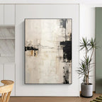 “White - Beige - Black Abstract Subtle Lines” Painting On Canvas PS0838