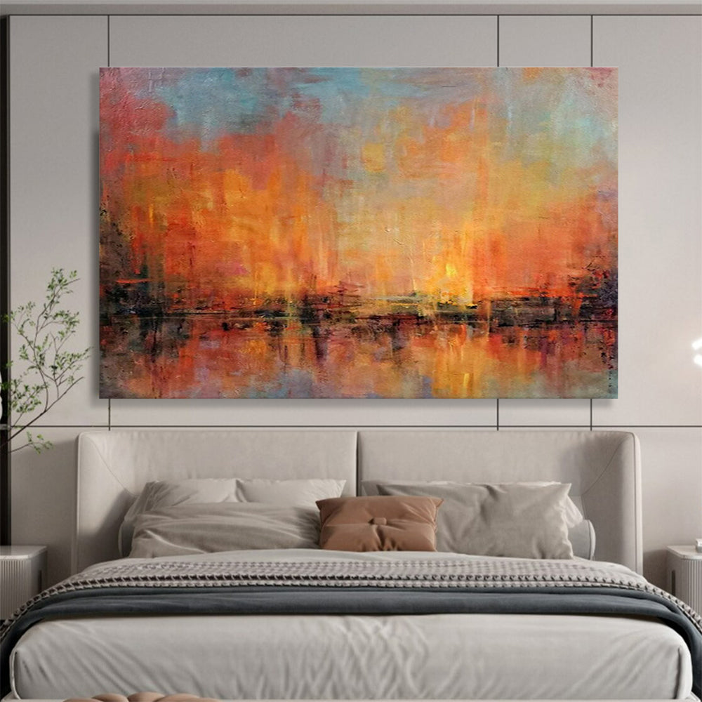 “Fiery Sunset Abstract” - Impressionistic Landscape Painting On Canvas DKS386
