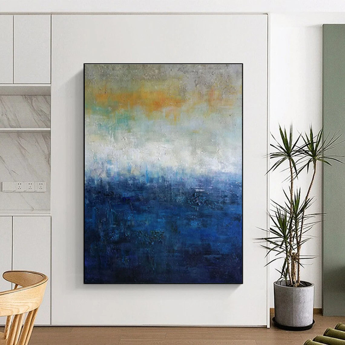 Gradient Blues and Yellows, "Dusk Horizon" – Abstract Landscape Painting On Canvas PS0884