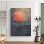“Red - Gray Abstract Sun” - Red, Gray Abstract Painting On Canvas PS0452