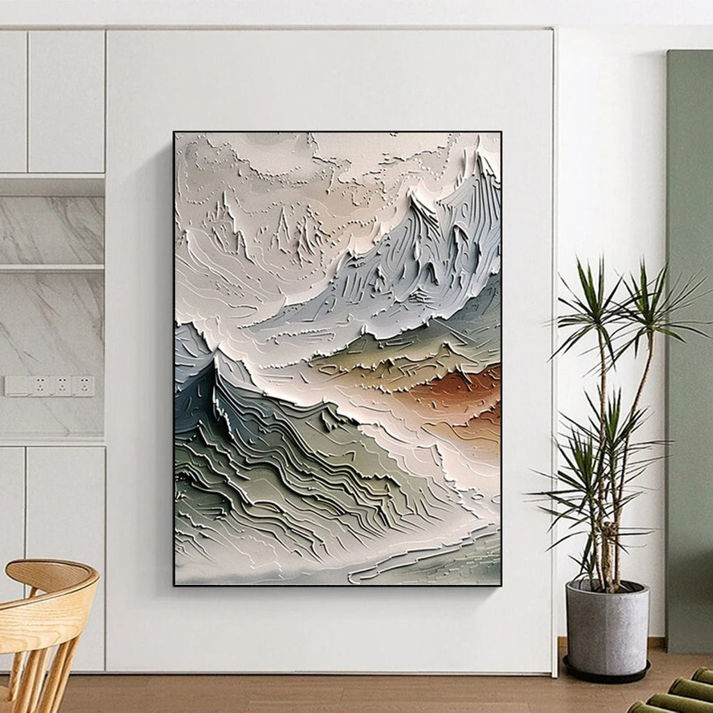 “Multi - colored Textured Mountain Abstract” - Landscape - inspired Relief Painting On Canvas PT0981