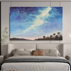 Starry Night Sky Over Silhouetted Land Celestial Landscape Painting On Canvas DKS114