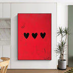 “Minimalist Red with Black Hearts” - Minimalist Conceptual Painting On Canvas PT1935