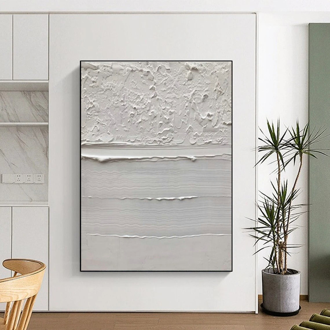 “Textured White Layers” - White, Light - colored Abstract Textured Painting PS0611