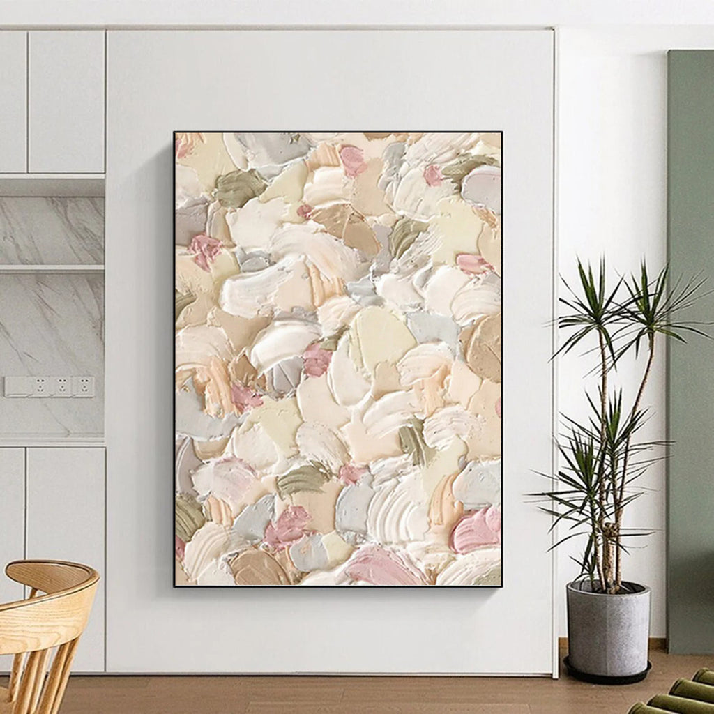 “Pastel - colored Textured Floral Abstract” - Impressionistic Flower Painting On Canvas PT0982