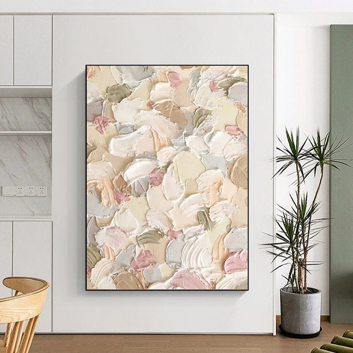 “Pastel - colored Textured Floral Abstract” - Impressionistic Flower Painting On Canvas PT0982