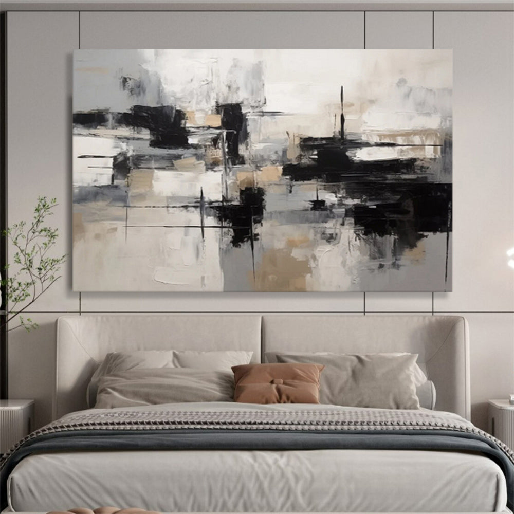 Monochrome Abstract Blocks - Modern Abstract Painting On Canvas DKS335