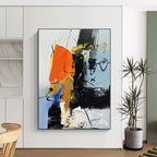 “Orange - Black Bold Abstraction” - Orange, Black, Gold Abstract Painting On Canvas PS0486