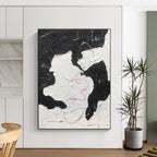 “Black - White Textured Abstraction” - Black, White, Pink Abstract Painting On Canvas PS0480