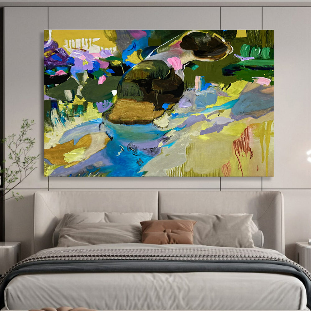 “Colorful Abstract Figure in Nature” - Textured Oil Painting on Canvas DKS923