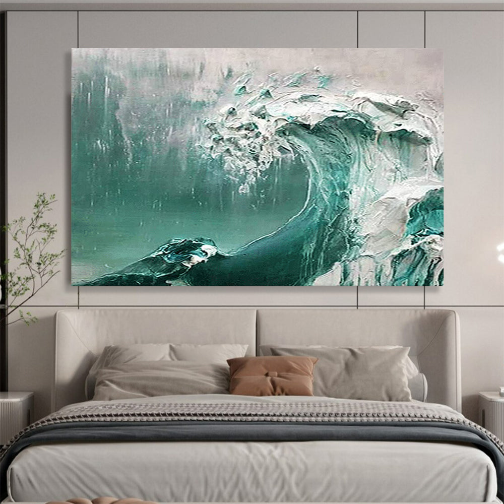“Teal Wave Crash” - Impasto Seaside Painting On Canvas PT232