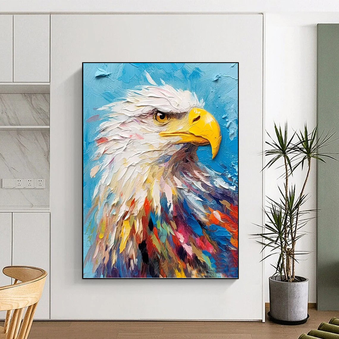 “Colorful Eagle Portrait” - Impasto, Multicolor Eagle Portrait Painting On Canvas PT1060
