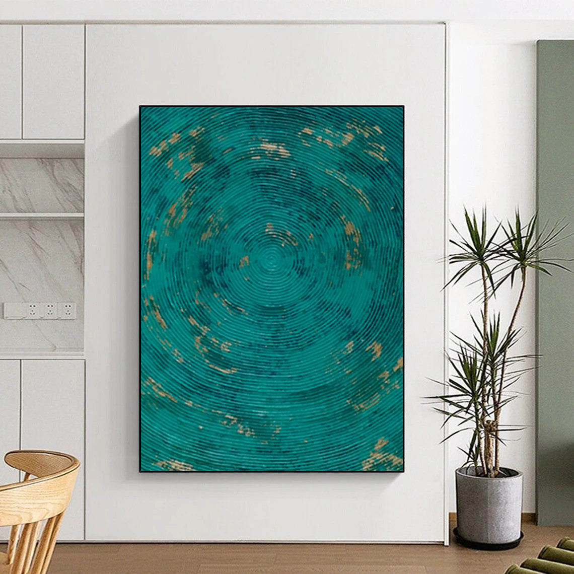 Teal and Gold Circles, "Oceanic Rhythm" – Abstract Geometric Painting On Canvas PS0902