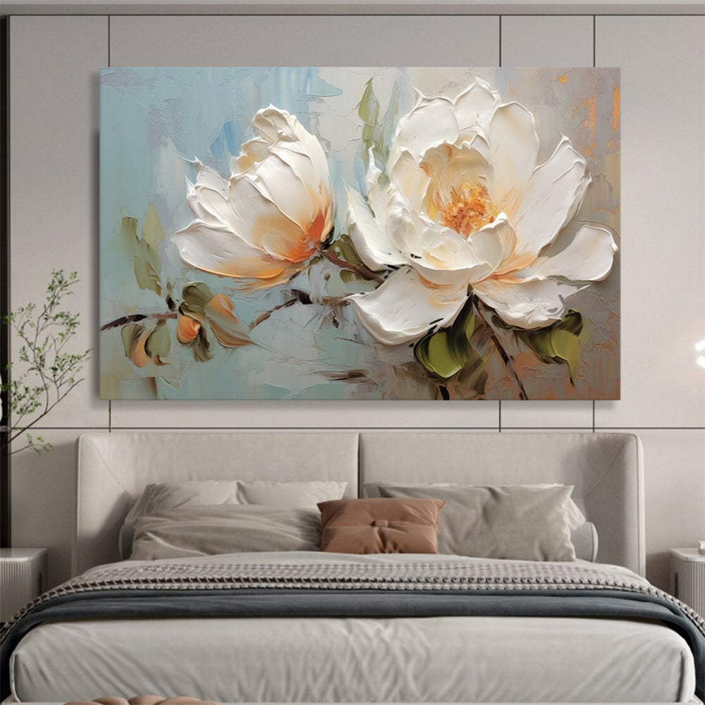 “Textured White Peonies” - Palette - Knife Floral Painting On Canvas PT174