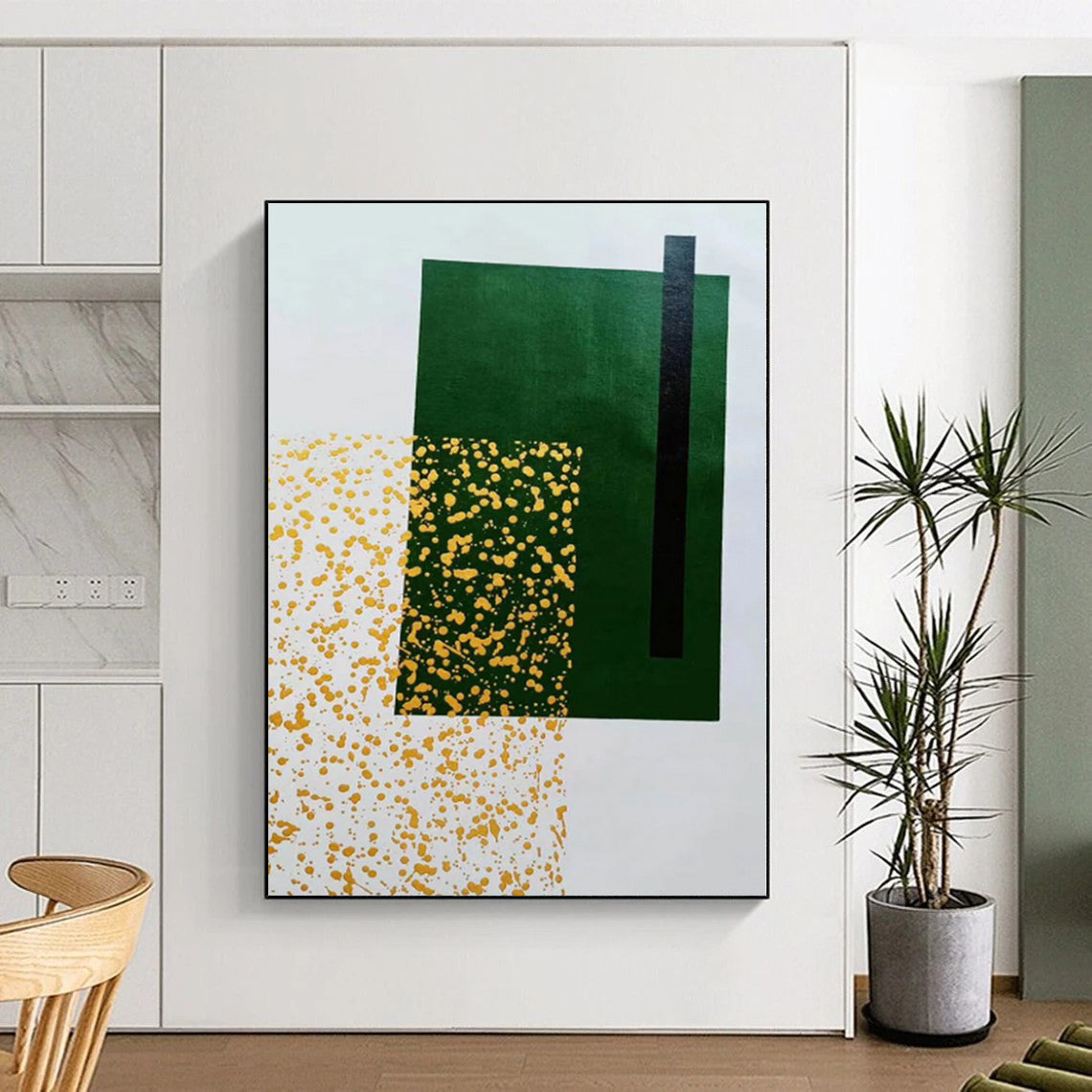 “Green - Yellow Geometric Pop” - Green, Yellow Abstract Painting On Canvas PS0463