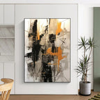 Black, Grey & Orange Abstract Chaos Painting On Canvas PS0821
