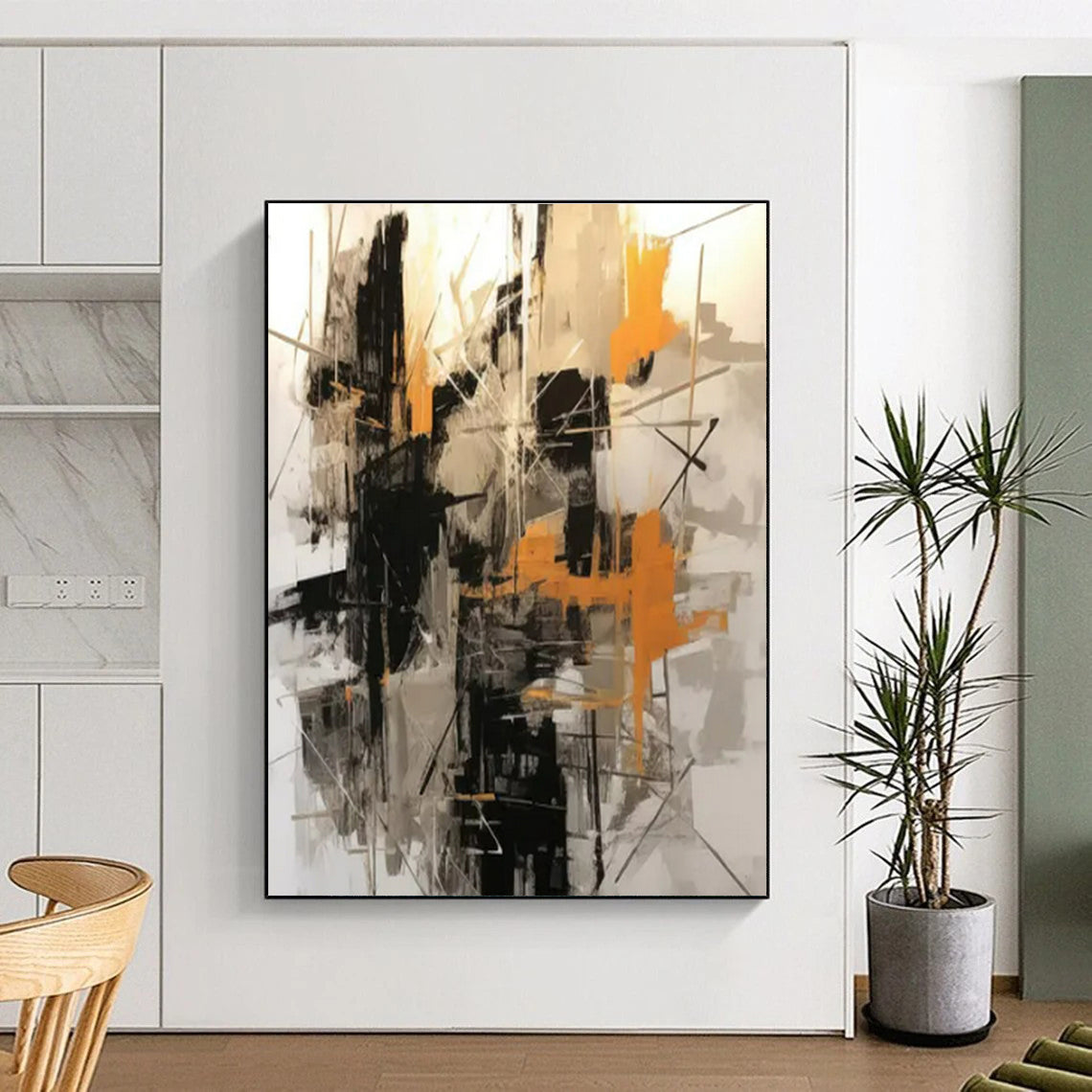 Black, Grey & Orange Abstract Chaos Painting On Canvas PS0821