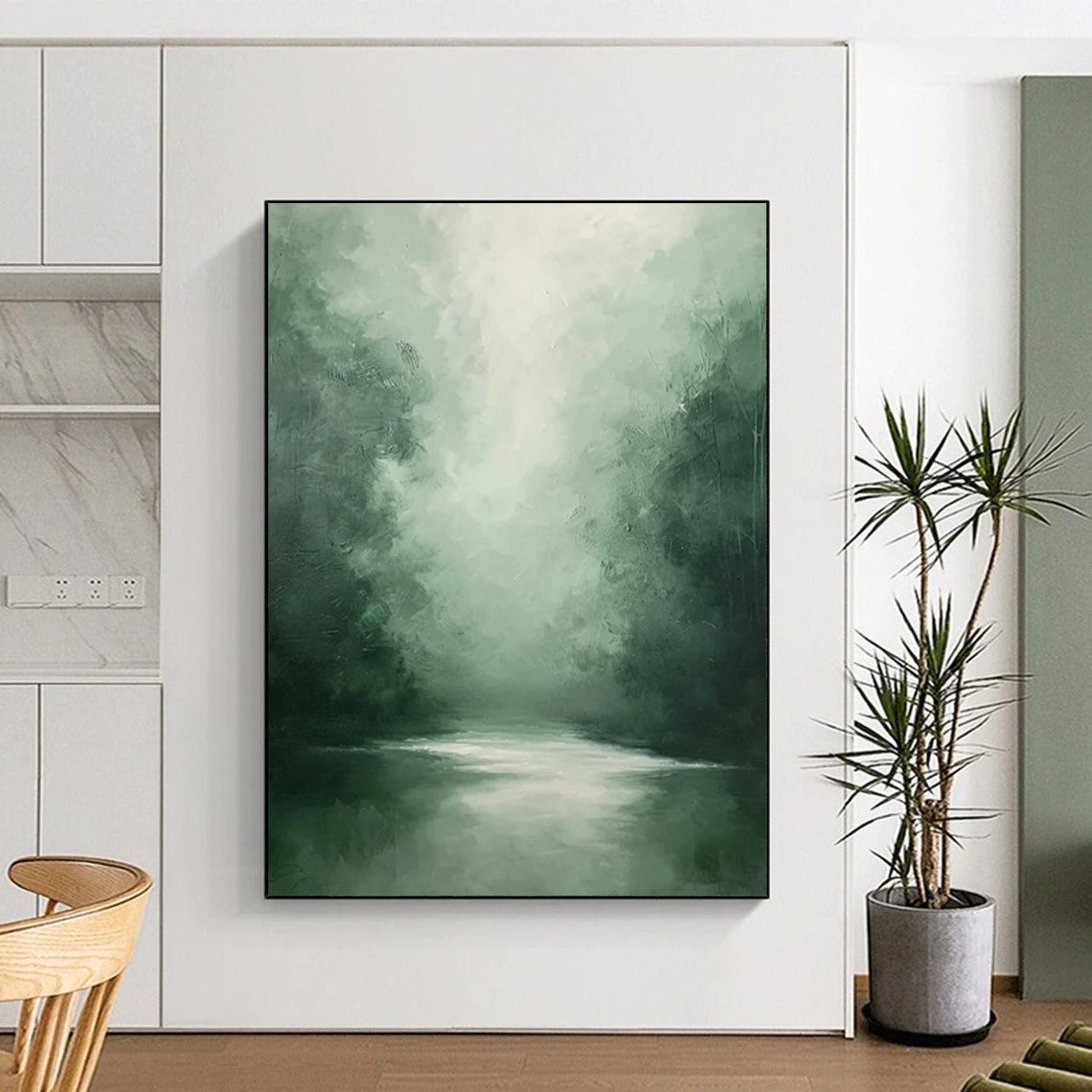 “Misty Green Forest River” - Impressionistic Landscape Painting On Canvas DS024