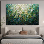 “Green Mosaic Tapestry” - Green, Blue & Gold Abstract, Mosaic - Style Mixed Media On Canvas DKS759