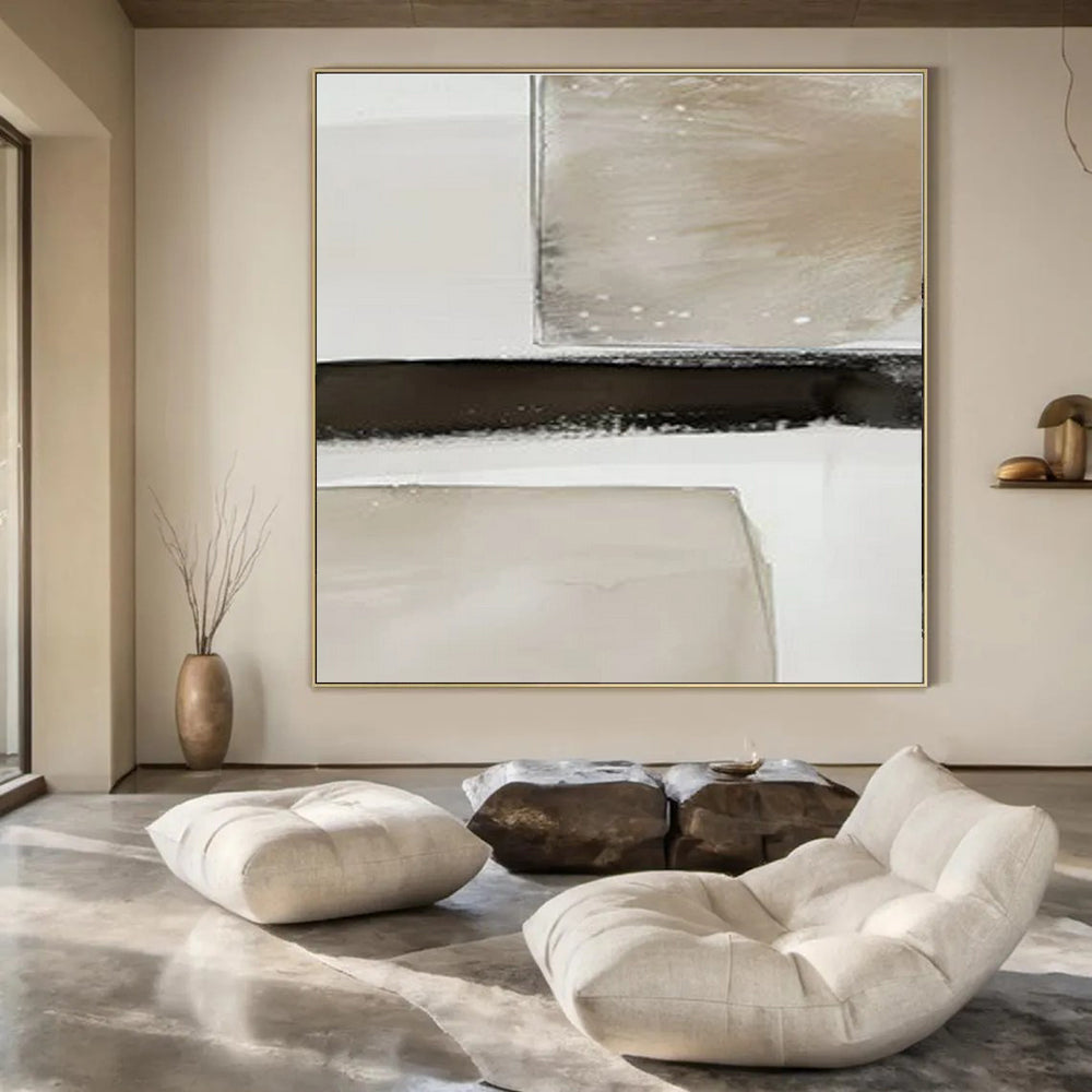 White with Textured Lines "Tactile Calm" Abstract Painting On Canvas PS1478