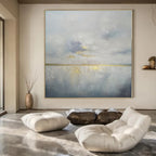 Gray, White, Gold with Subtle Layers "Misty Morning" Abstract Painting On Canvas PS1398