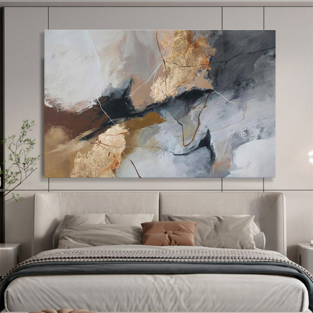 “Gray And Gold Abstract” - Luxe Abstract Painting On Canvas DKS518