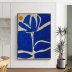 “Blue and Orange Floral Silhouette” - Minimalist Floral Painting On Canvas PT1834