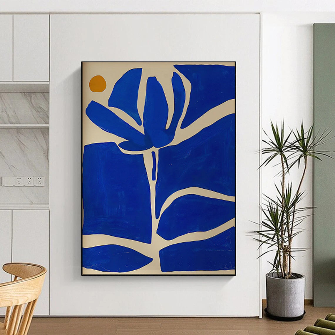 “Blue and Orange Floral Silhouette” - Minimalist Floral Painting On Canvas PT1834