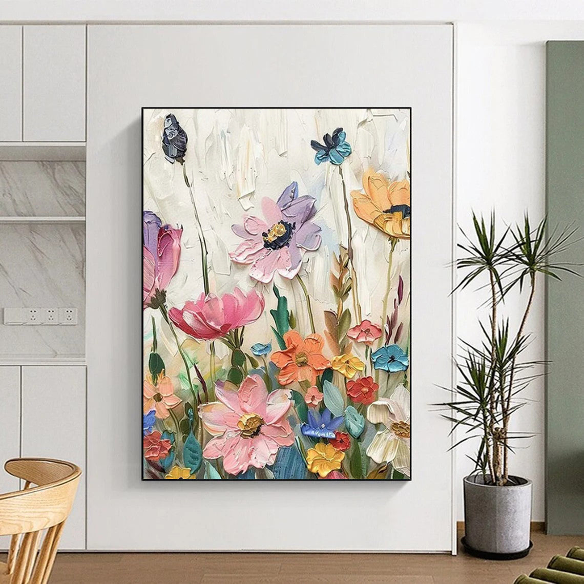 “Textured Colorful Wildflowers” - Impasto Floral Painting On Canvas PT2241
