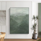 “Misty Green Mountain Range” - Landscape, Green - Toned Painting On Canvas PT1497