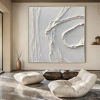 White with Curved Textures "White Swirls" Abstract Painting On Canvas PS1348