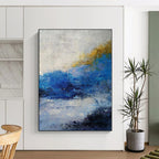 “Blue - Yellow Abstract Coastal Light” - Vivid Seascape Painting On Canvas PS0370