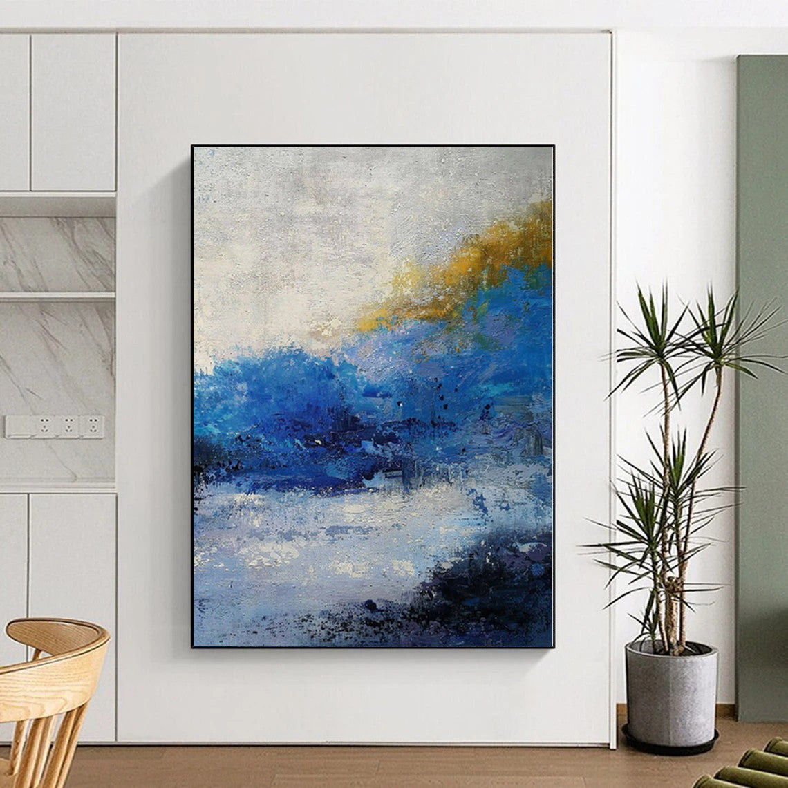 “Blue - Yellow Abstract Coastal Light” - Vivid Seascape Painting On Canvas PS0370