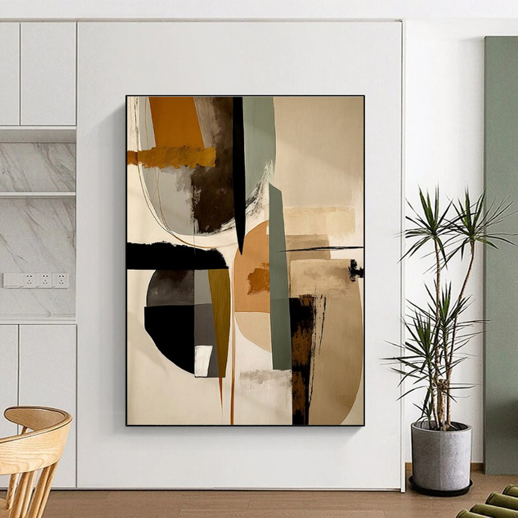 “Geometric Earth - Tone Fusion” - Brown, Green, Gray, White Abstract Geometric Painting On Canvas PS0753