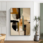 “Geometric Earth - Tone Fusion” - Brown, Green, Gray, White Abstract Geometric Painting On Canvas PS0753